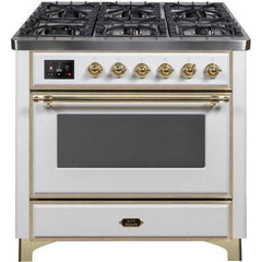ILVE 36" Majestic II Series Dual Fuel Gas Range with 6 Burners with 3.5 cu. ft. Oven Capacity TFT Oven Control Display - UM096DNS - The Home Selection