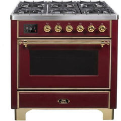 ILVE 36" Majestic II Series Dual Fuel Gas Range with 6 Burners with 3.5 cu. ft. Oven Capacity TFT Oven Control Display - UM096DNS - The Home Selection