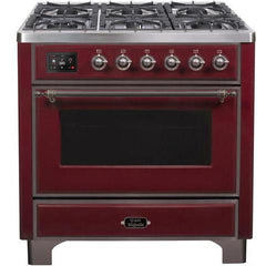 ILVE 36" Majestic II Series Dual Fuel Gas Range with 6 Burners with 3.5 cu. ft. Oven Capacity TFT Oven Control Display - UM096DNS - The Home Selection