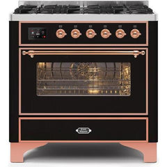 ILVE 36" Majestic II Series Dual Fuel Gas Range with 6 Burners with 3.5 cu. ft. Oven Capacity TFT Oven Control Display - UM096DNS - The Home Selection