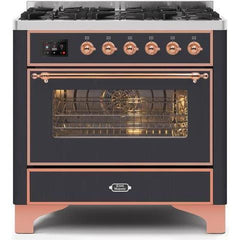 ILVE 36" Majestic II Series Dual Fuel Gas Range with 6 Burners with 3.5 cu. ft. Oven Capacity TFT Oven Control Display - UM096DNS - The Home Selection