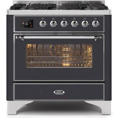ILVE 36" Majestic II Series Dual Fuel Gas Range with 6 Burners with 3.5 cu. ft. Oven Capacity TFT Oven Control Display - UM096DNS - The Home Selection