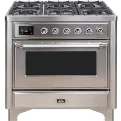 ILVE 36" Majestic II Series Dual Fuel Gas Range with 6 Burners with 3.5 cu. ft. Oven Capacity TFT Oven Control Display - UM096DNS - The Home Selection