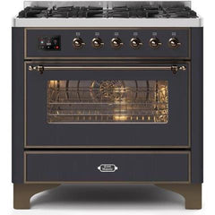 ILVE 36" Majestic II Series Dual Fuel Gas Range with 6 Burners with 3.5 cu. ft. Oven Capacity TFT Oven Control Display - UM096DNS - The Home Selection