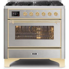 ILVE 36" Majestic II Series Dual Fuel Gas Range with 6 Burners with 3.5 cu. ft. Oven Capacity TFT Oven Control Display - UM096DNS - The Home Selection