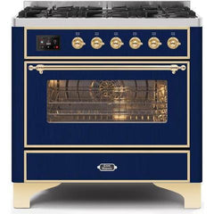 ILVE 36" Majestic II Series Dual Fuel Gas Range with 6 Burners with 3.5 cu. ft. Oven Capacity TFT Oven Control Display - UM096DNS - The Home Selection