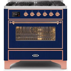 ILVE 36" Majestic II Series Dual Fuel Gas Range with 6 Burners with 3.5 cu. ft. Oven Capacity TFT Oven Control Display - UM096DNS - The Home Selection