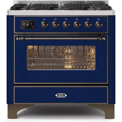 ILVE 36" Majestic II Series Dual Fuel Gas Range with 6 Burners with 3.5 cu. ft. Oven Capacity TFT Oven Control Display - UM096DNS - The Home Selection