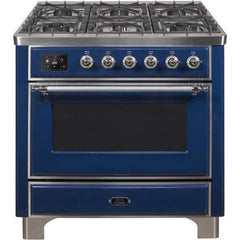 ILVE 36" Majestic II Series Dual Fuel Gas Range with 6 Burners with 3.5 cu. ft. Oven Capacity TFT Oven Control Display - UM096DNS - The Home Selection