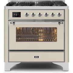 ILVE 36" Majestic II Series Dual Fuel Gas Range with 6 Burners with 3.5 cu. ft. Oven Capacity TFT Oven Control Display - UM096DNS - The Home Selection