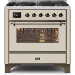 ILVE 36" Majestic II Series Dual Fuel Gas Range with 6 Burners with 3.5 cu. ft. Oven Capacity TFT Oven Control Display - UM096DNS - The Home Selection