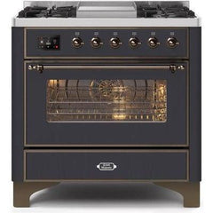 ILVE 36" Majestic II Series Dual Fuel Range with 6 Burners and Griddle with 3.5 cu. ft. Oven Capacity TFT Oven Control Display - UM09FDNS3 - The Home Selection