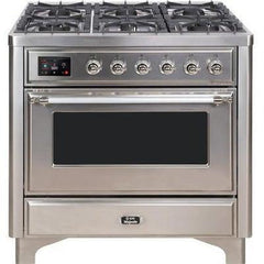 ILVE 36" Majestic II Series Dual Fuel Range with 6 Burners and Griddle with 3.5 cu. ft. Oven Capacity TFT Oven Control Display - UM09FDNS3 - The Home Selection