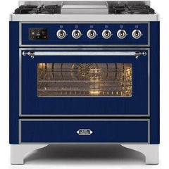 ILVE 36" Majestic II Series Dual Fuel Range with 6 Burners and Griddle with 3.5 cu. ft. Oven Capacity TFT Oven Control Display - UM09FDNS3 - The Home Selection