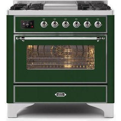 ILVE 36" Majestic II Series Dual Fuel Range with 6 Burners and Griddle with 3.5 cu. ft. Oven Capacity TFT Oven Control Display - UM09FDNS3 - The Home Selection