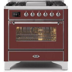 ILVE 36" Majestic II Series Dual Fuel Range with 6 Burners and Griddle with 3.5 cu. ft. Oven Capacity TFT Oven Control Display - UM09FDNS3 - The Home Selection
