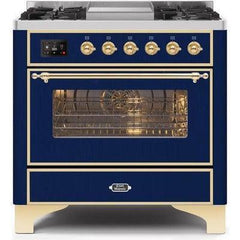 ILVE 36" Majestic II Series Dual Fuel Range with 6 Burners and Griddle with 3.5 cu. ft. Oven Capacity TFT Oven Control Display - UM09FDNS3 - The Home Selection