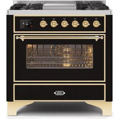ILVE 36" Majestic II Series Dual Fuel Range with 6 Burners and Griddle with 3.5 cu. ft. Oven Capacity TFT Oven Control Display - UM09FDNS3 - The Home Selection