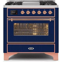 ILVE 36" Majestic II Series Dual Fuel Range with 6 Burners and Griddle with 3.5 cu. ft. Oven Capacity TFT Oven Control Display - UM09FDNS3 - The Home Selection