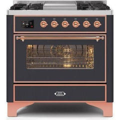 ILVE 36" Majestic II Series Dual Fuel Range with 6 Burners and Griddle with 3.5 cu. ft. Oven Capacity TFT Oven Control Display - UM09FDNS3 - The Home Selection