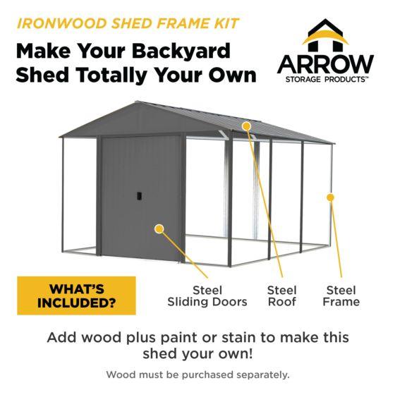 Arrow Ironwood Shed Frame Kit, 10 ft. x 8 ft. Anthracite - IWA108