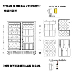 KingsBottle 30" Under Counter Low-E Glass Door Wine and Beer Cooler Combo - KBUSF66BW - The Home Selection