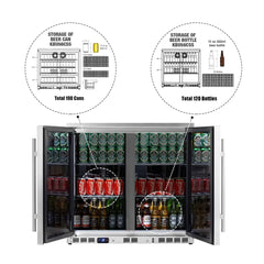 KingsBottle 36" Heating Glass 2 Door Built In Beverage Fridge - KBU56M - The Home Selection