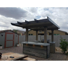 KoKoMo BBQ Island with Pergola 4 Burner BBQ Grill Wood Siding and Fan - Baja-Wood-Siding-Top - The Home Selection