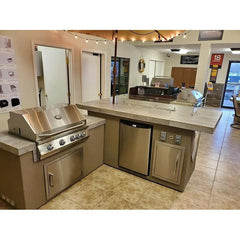 KoKoMo Island with Firepit, 4 Burner BBQ, and Outdoor Rated Refrigerator - Baja-Fire - The Home Selection