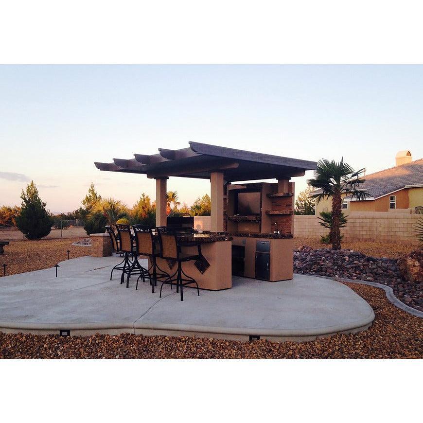KoKoMo Outdoor Kitchen T.V. Media Wall with Pergola and Outdoor Bar Seating BBQ Island - St.Croix-2 - The Home Selection