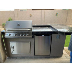 KoKoMo St. John 7'6" BBQ Island W High Bar on three sides and Lights 4 Burner BBQ Grill - St.John-H-bar - The Home Selection