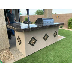 KoKoMo St. John 7'6" BBQ Island W High Bar on three sides and Lights 4 Burner BBQ Grill - St.John-H-bar - The Home Selection