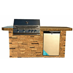 KoKoMo St. John 7'6" BBQ Island with Bar on Three Sides and 4 Burner Built In BBQ Grill - ST.JOHN - The Home Selection