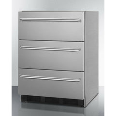 Summit 24" Wide 3-Drawer All-Refrigerator, ADA Compliant  with 3.1 Cu. Ft. Capacity, Fan Cooled Compressor, Adjustable Thermostat, All Stainless Steel Finish - SP6DBSSTB7