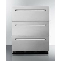 Summit 24" Wide 3-Drawer All-Refrigerator, ADA Compliant  with 3.1 Cu. Ft. Capacity, Fan Cooled Compressor, Adjustable Thermostat, All Stainless Steel Finish - SP6DBSSTB7