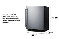 Summit 24" Wide Built-In All-Refrigerator,  with 3.1 cu. ft. Capacity, 3 Chrome Shelves, Right Hinge, with Door Lock, Frost Free Defrost ADA Compliant, Frost-Free Operation, Factory Installed Lock, CFC Free - ASDS2413