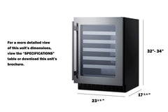 Summit 24" Wide Built-In Wine Cellar, ADA Compliant with 33 Bottle Capacity, Right Hinge, Glass Door, With Lock, 6 Extension Wine Racks, Digital Control, LED Light, Compressor Cooling, Factory Installed Lock, CFC Free, Sabbath Mode - ASDW2412