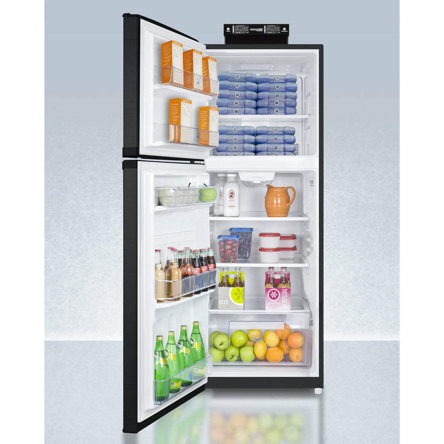 Summit 26" Refrigerator with 12.89 cu. ft. Total Capacity, 3.92 cu. ft. Freezer Capacity,Crisper Drawer, Frost Free Defrost,  Adjustable Thermostat, CFC Free, High/Low Temperature Alarm, NIST Calibrated Temperature Display in Black - BKRF14B