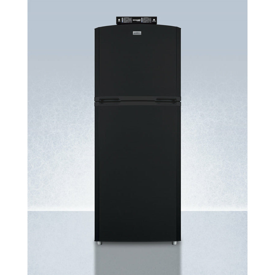 Summit 26" Refrigerator with 12.89 cu. ft. Total Capacity, 3.92 cu. ft. Freezer Capacity,Crisper Drawer, Frost Free Defrost,  Adjustable Thermostat, CFC Free, High/Low Temperature Alarm, NIST Calibrated Temperature Display in Black - BKRF14B