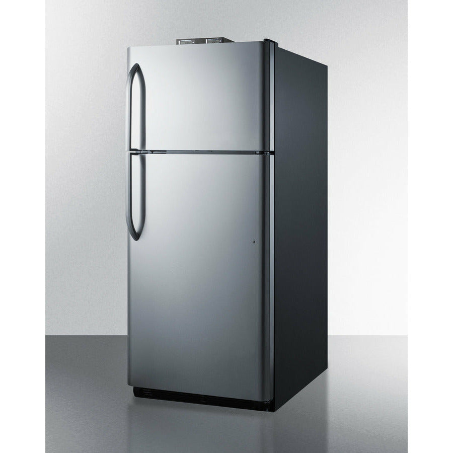 Summit 30" Top Freezer Refrigerator with 18 cu. ft. Total Capacity, Adjustable Thermostat and Shelves, CFC Free, High/Low Temperature Alarm, NIST Calibrated Temperature Display, Sealed Back, Gallon Door Bin, CARB Compliant in Stainless look - BKRF18PL