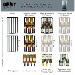 Summit 15" Wide Built-In Wine Cellar with 34 Bottle Capacity, Glass Door, 6 Extension Wine Racks, Digital Control - CL15WC