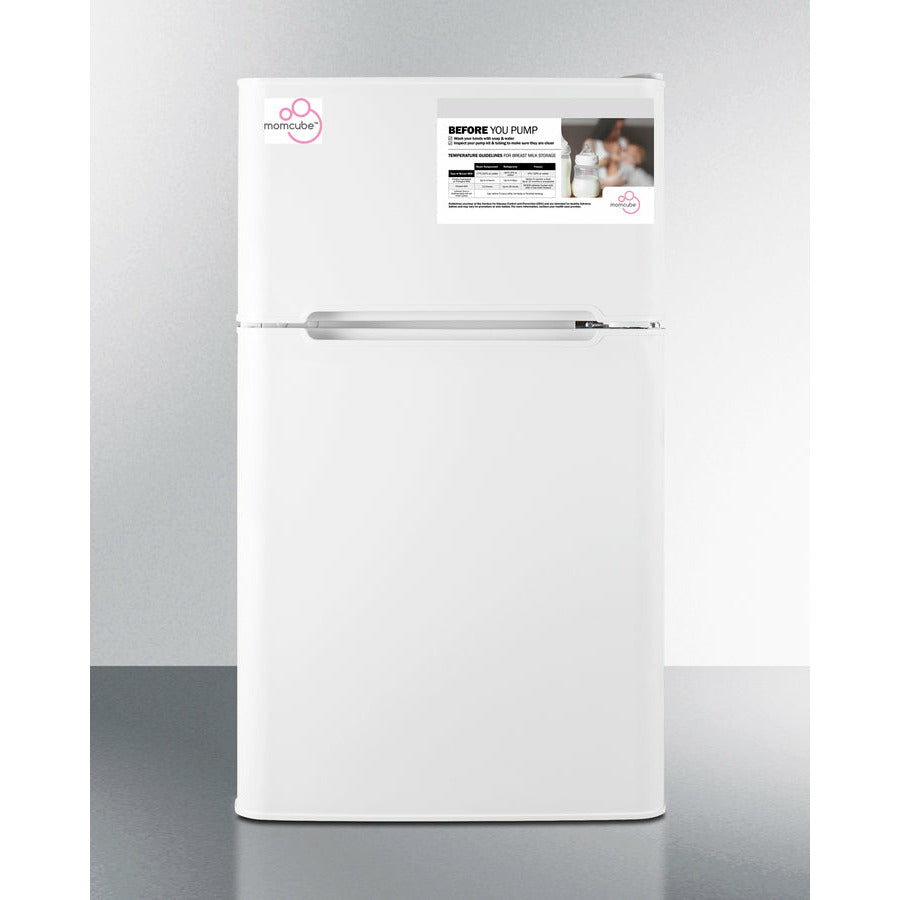 Summit 19" Wide MOMCUBE™ Refrigerator-Freezer with 3.2 cu. ft. Capacity, Glass Right Hinge with Reversible Doors, Crisper Drawer, Cycle Defrost, Energy Star Certified, CFC Free, MOMCUBE, Breast Milk Storage in White - CP34WMC