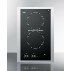 Summit 15" Wide 230V 2-Burner Radiant Cooktop with 2 Elements, Hot Surface Indicator, ADA Compliant, UL Safety Listed, Glass Ceramic Surface, Residual Heat Indicator Light, Push-to-Turn Knobs - CR2220