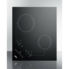 Summit 21" Wide 230V 2-Burner Radiant Cooktop with 2 Elements, Hot Surface Indicator, ADA Compliant, ETL Safety Listed, Glass Ceramic Surface, Push-to-Turn Knobs, ETL, Residual Heat Indicator Light in Black - CR2B223G