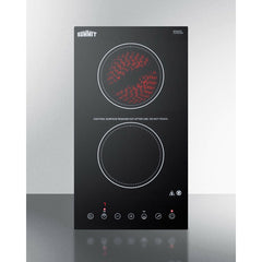 Summit 12" Wide 115V 2-Burner Radiant Cooktop with 2 Elements, Hot Surface Indicator, ADA Compliant, ETL Safety Listed, Schott Ceran Glass, Residual Heat Indicator Light, Digital Touch Controls - CR2B15T