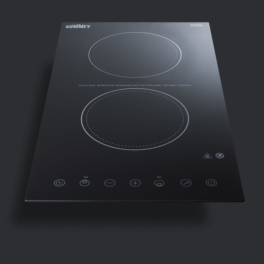 Summit 12" Wide 115V 2-Burner Radiant Cooktop with 2 Elements, Hot Surface Indicator, ADA Compliant, ETL Safety Listed, Schott Ceran Glass, Residual Heat Indicator Light, Digital Touch Controls - CR2B15T