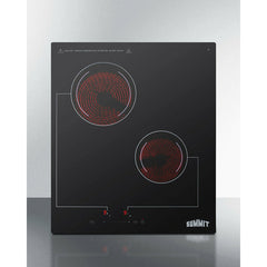 Summit 18" Wide 220V 2-Burner Radiant Cooktop with 2 Elements, Hot Surface Indicator, ADA Compliant, EuroKera Glass Surface, Residual Heat Indicator Light, Digital Touch Controls in Black - CR2B228T