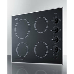 Summit 24" Wide 230V 4-Burner Radiant Cooktop with 4 Elements, Installs Over Oven, Schott Ceran Glass, Push-to-Turn Knobs - CR425