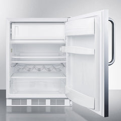 Summit 24" Wide Built-In Refrigerator-Freezer with 5.1 cu. ft. Capacity, 2 Glass Shelves, Right Hinge, Crisper Drawer, Cycle Defrost, Adjustable Glass Shelves, Adjustable Thermostat, CFC Free, Wine Shelf, Stainless Steel Exterior - CT661WCSS