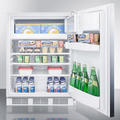 Summit 24" Wide Refrigerator-Freezer, ADA Compliant with 5.1 cu. ft. Capacity, 2 Glass Shelves, Right Hinge with Reversible Doors, Crisper Drawer, Cycle Defrost, ADA Compliant, Adjustable Glass Shelves, Adjustable Thermostat, CFC Free - CT661WSSH